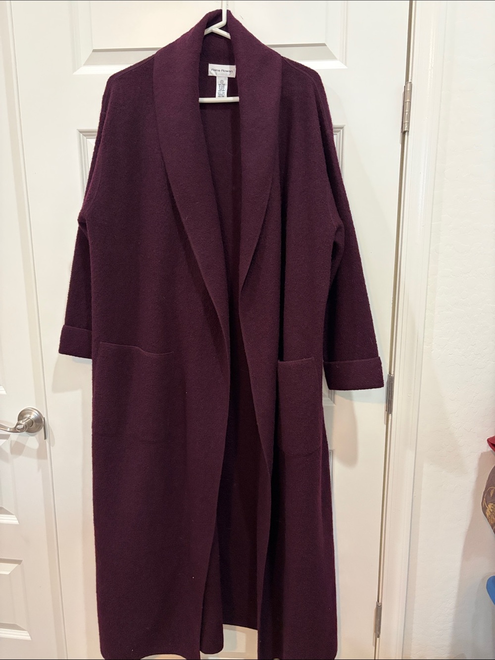 Rena Rowan Plum Wool Open-Front Long Cardigan Coat